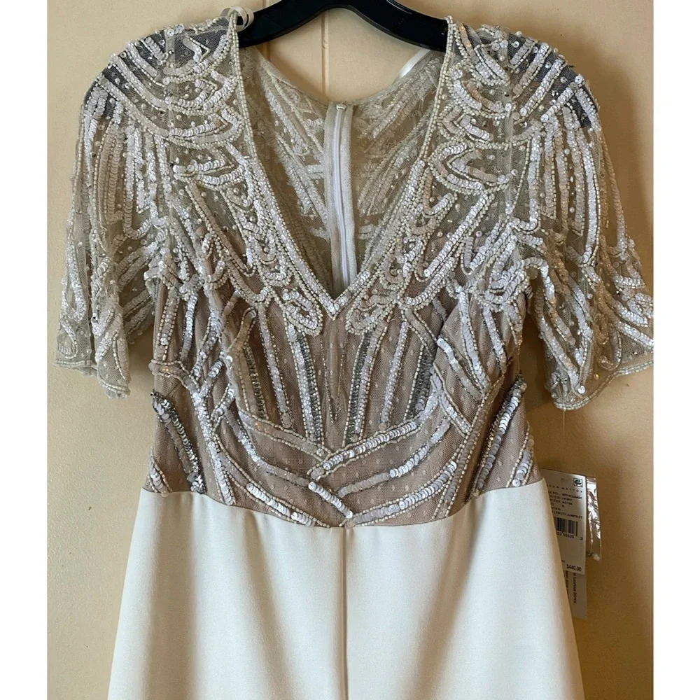 Aidan Mattox Ivory White Sequin Embellished Jumpsuit